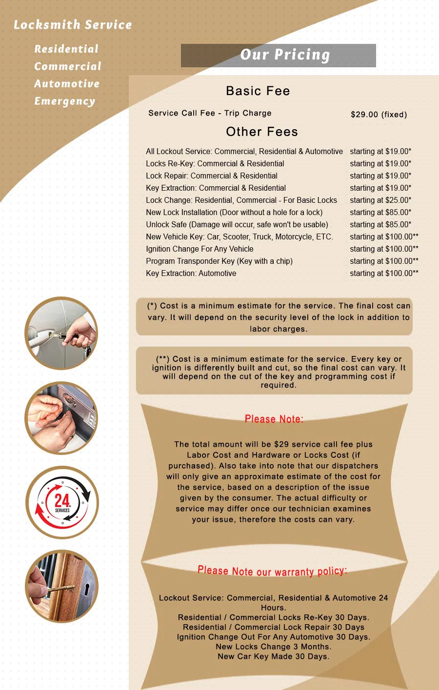 Pittsburgh Local Locksmith, Pittsburgh, PA 412-226-6536 - price-list